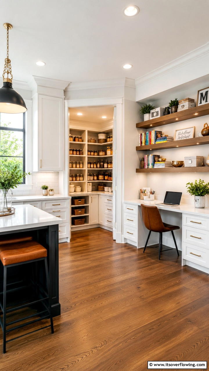 Multi Functional Corner Pantry with Desk - 30 Corner Pantry Ideas to Maximize Kitchen Storage