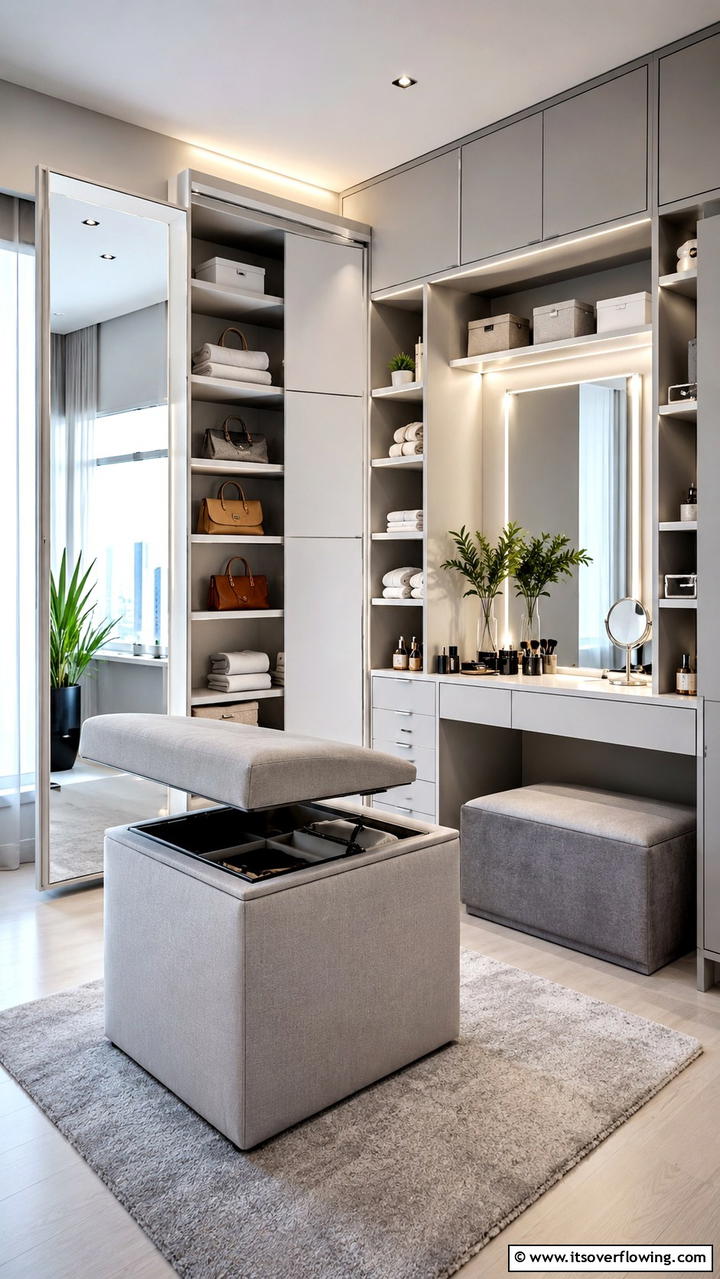Multi Functional Furniture Setup - 30 Dressing Room Ideas for Organized Luxury