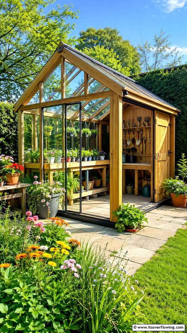 Multi Functional Garden Workshop - 30 Greenhouse and Shed Combo Ideas- Space-Saving Designs