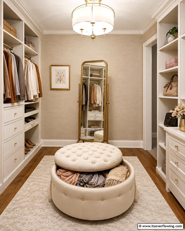 Multi Functional Ottoman - 25 Small Dressing Room Ideas to Organize Your Wardrobe