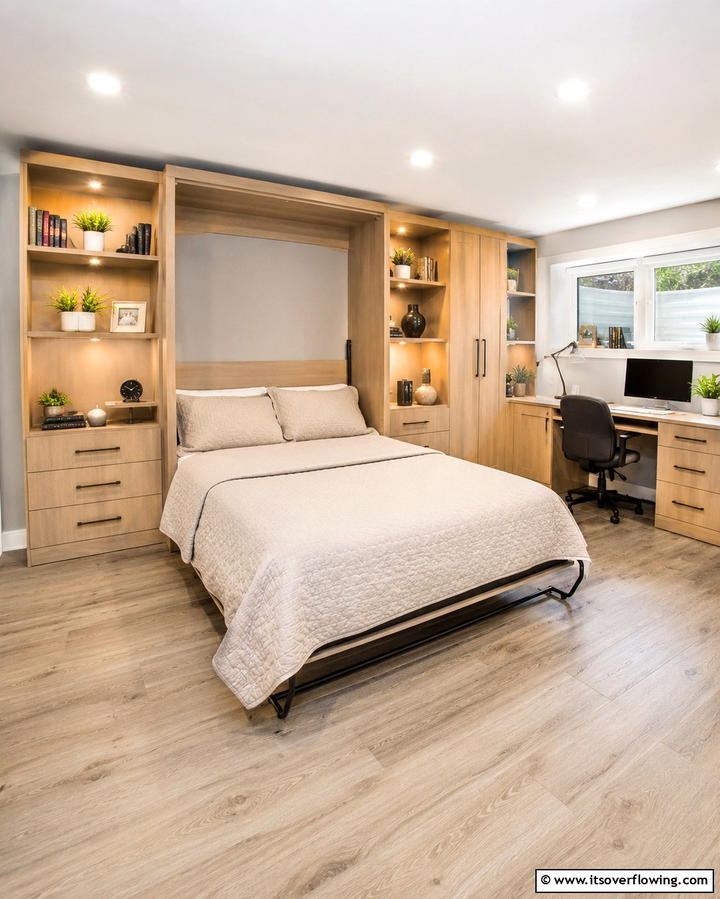 Multi Functional Space with a Murphy Bed - 25 Basement Bedroom Ideas for Cozy and Functional Spaces