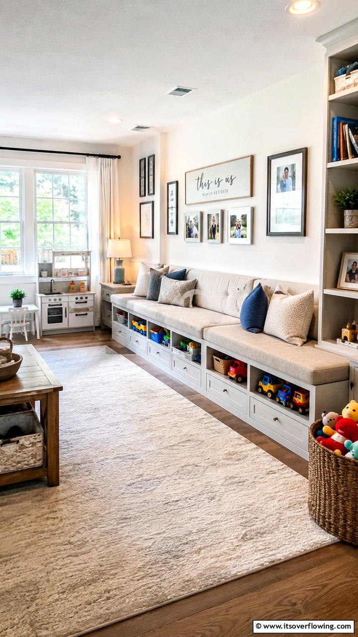 Multi Functional Storage Benches - 21 Smart Toy Storage Ideas to Declutter Kids’ Spaces Efficiently