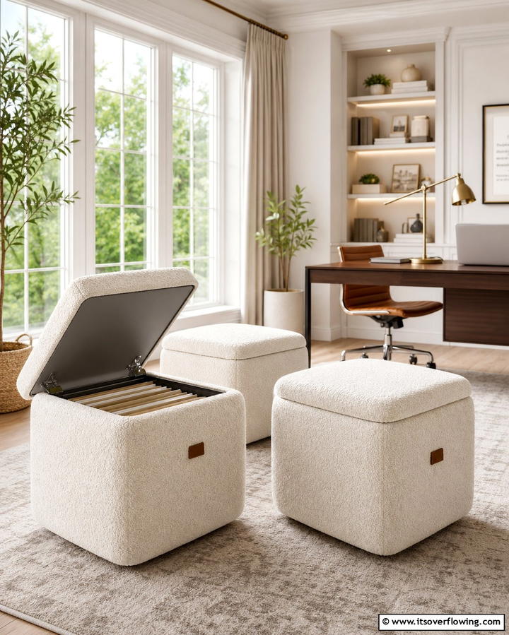 Multi Functional Storage Ottomans - 25 Office Storage Ideas to Keep Your Workspace Organized and Clutter-free