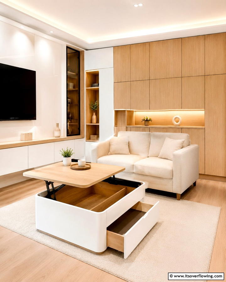 Multi Functional Storage Solutions - 30 Serene Zen Living Room Ideas for Mindfulness