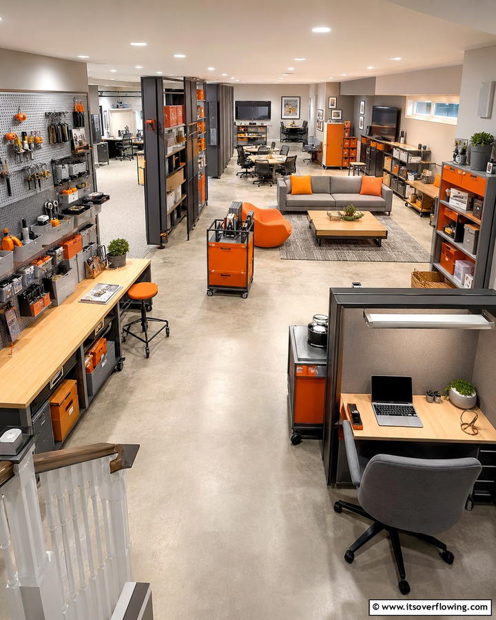 Multi Functional Work Zone - 30 Basement Office Ideas for Productive Below-Ground Workspaces
