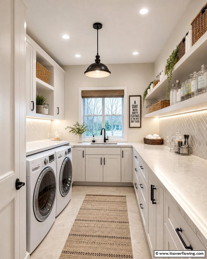 Multi Layered Lighting for Depth - 20 Laundry Room Lighting Ideas to Brighten Your Space