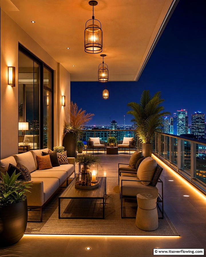 Multi Layered Lighting - 20 Penthouse Balcony Ideas for a Luxurious Outdoor Space
