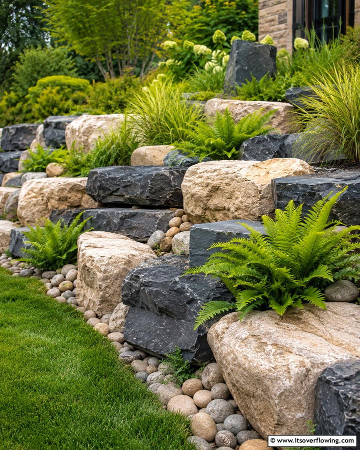 Multi Layered Rock Layers - 25 River Rock Edging Ideas for Your Garden