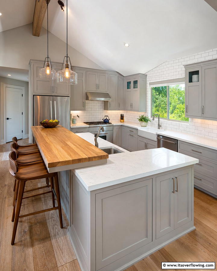 Multi Level Countertops - 20 Sloped Ceiling Kitchen Ideas for a Unique and Stylish Space