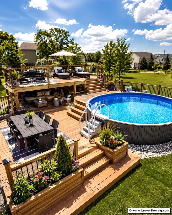 Multi Level Deck Design - 25 Above Ground Pool Landscaping Ideas for a Stunning Yard