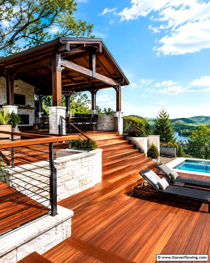 Multi Level Deck with Covered Zones - 30 Partially Covered Deck Ideas for Flexible Outdoor Living