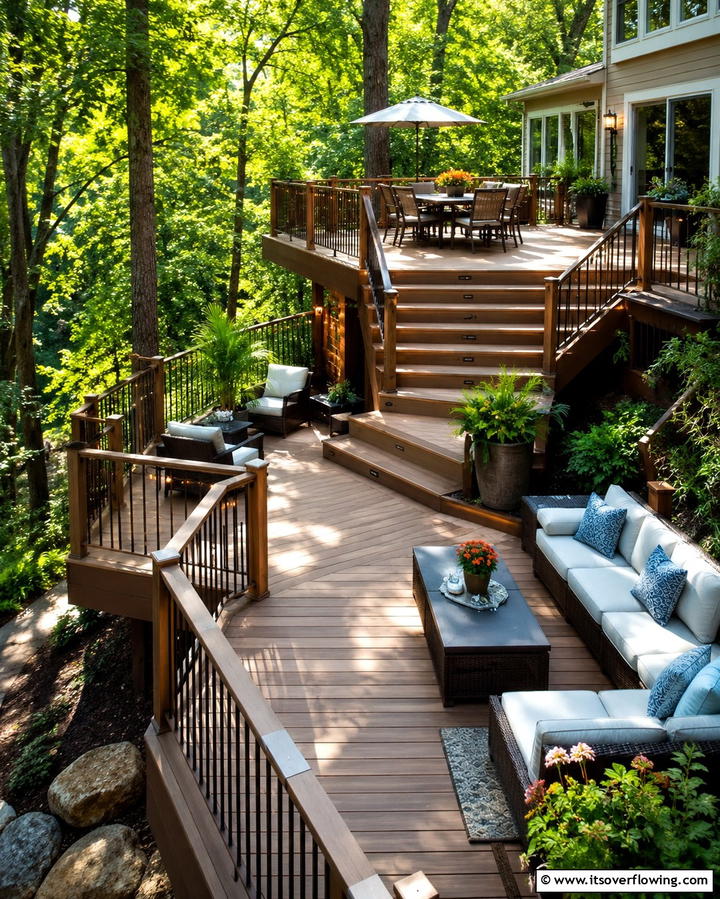 Multi Level Decks - 25 Down Sloped Backyard Ideas for a Unique Outdoor Space
