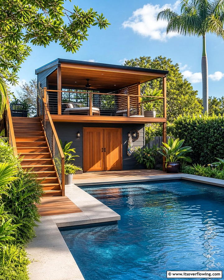 Multi Level Design - 20 Pool Shed Ideas to Enhance Your Backyard Oasis