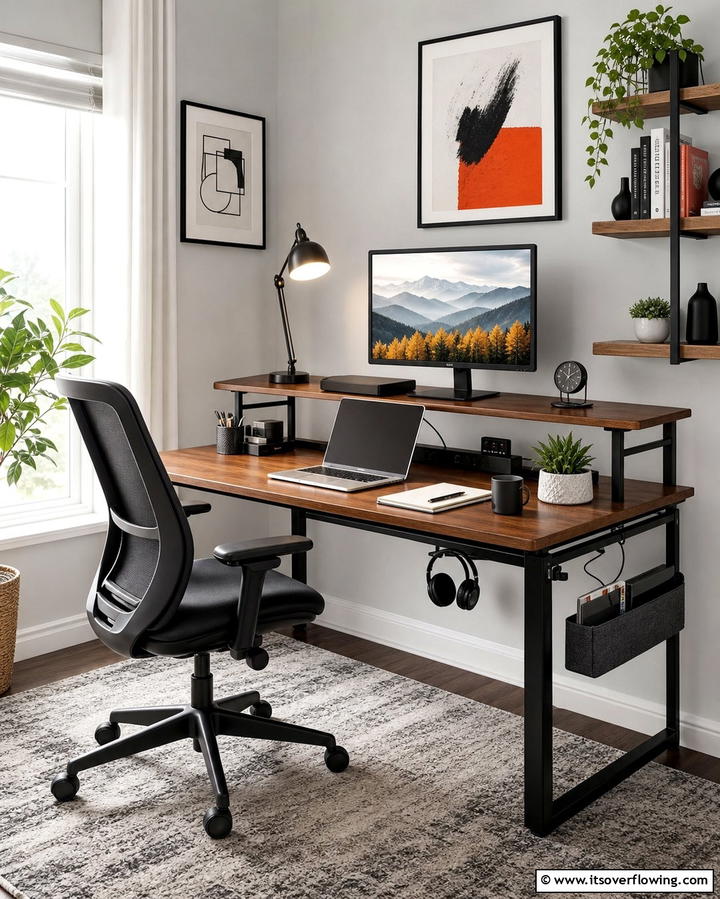 Multi Level Desk for Added Functionality - 25 Desk in Living Room Ideas for Functional Spaces