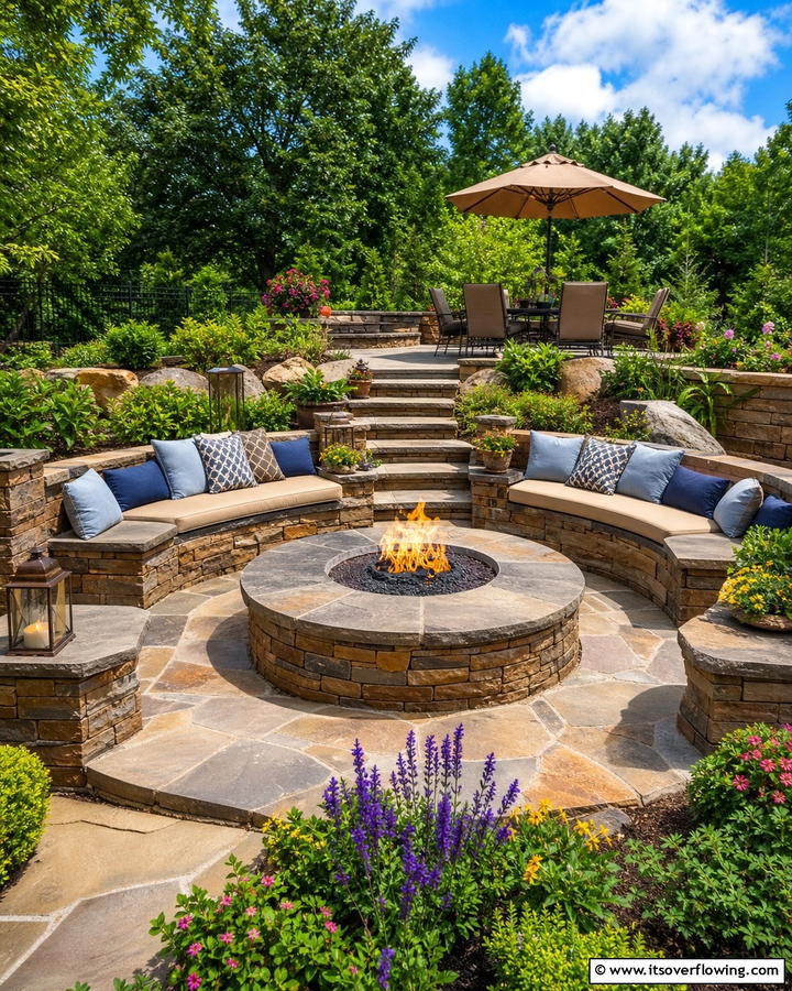 Multi Level Flagstone Fire Pit - 20 Flagstone Fire Pit Ideas for a Cozy Backyard