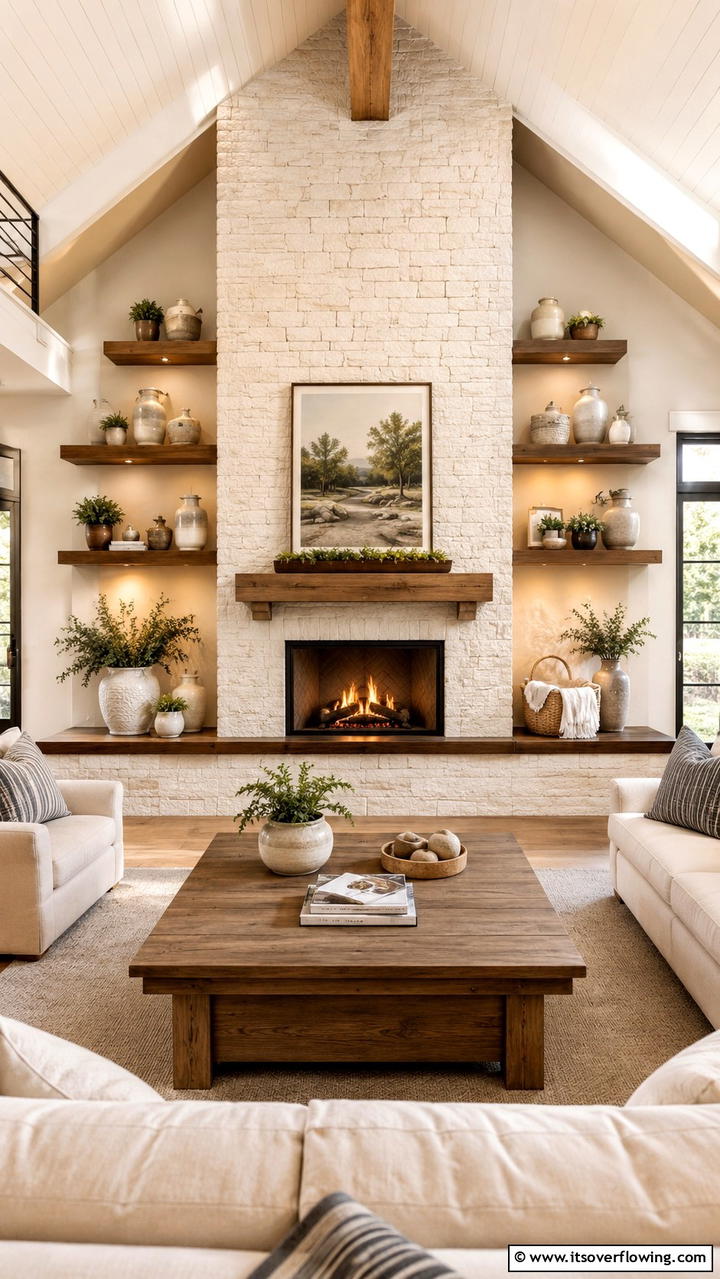 Multi Level Hearth Layout - 30 Farmhouse Fireplace Ideas for Cozy Living Spaces