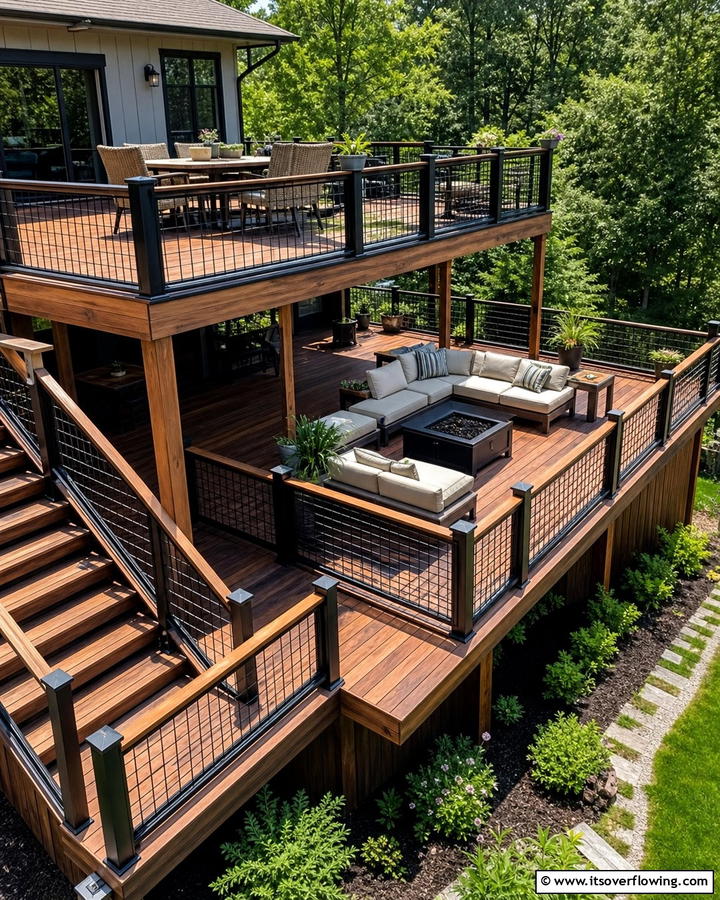 Multi Level Hog Wire Railing - 20 Hog Wire Deck Railing Ideas for Rustic Charm