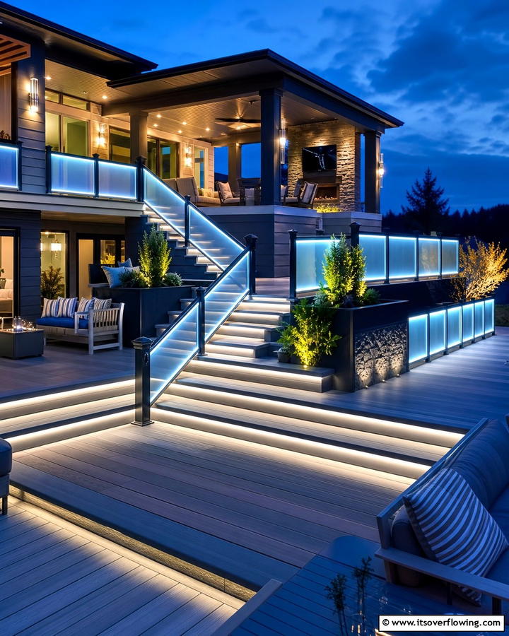Multi Level Integrated Lighting - 21 Porch Railing Designs to Elevate Your Home’s Curb Appeal