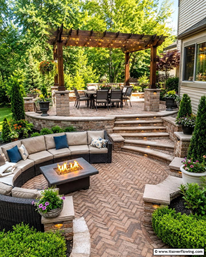 Multi Level Patio Design - 25 Herringbone Brick Patio Designs for a Classic Look