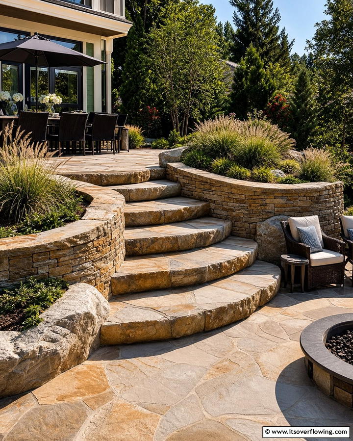 Multi Level Patio Transition - 25 Flagstone Steps Ideas for Your Outdoor Pathway