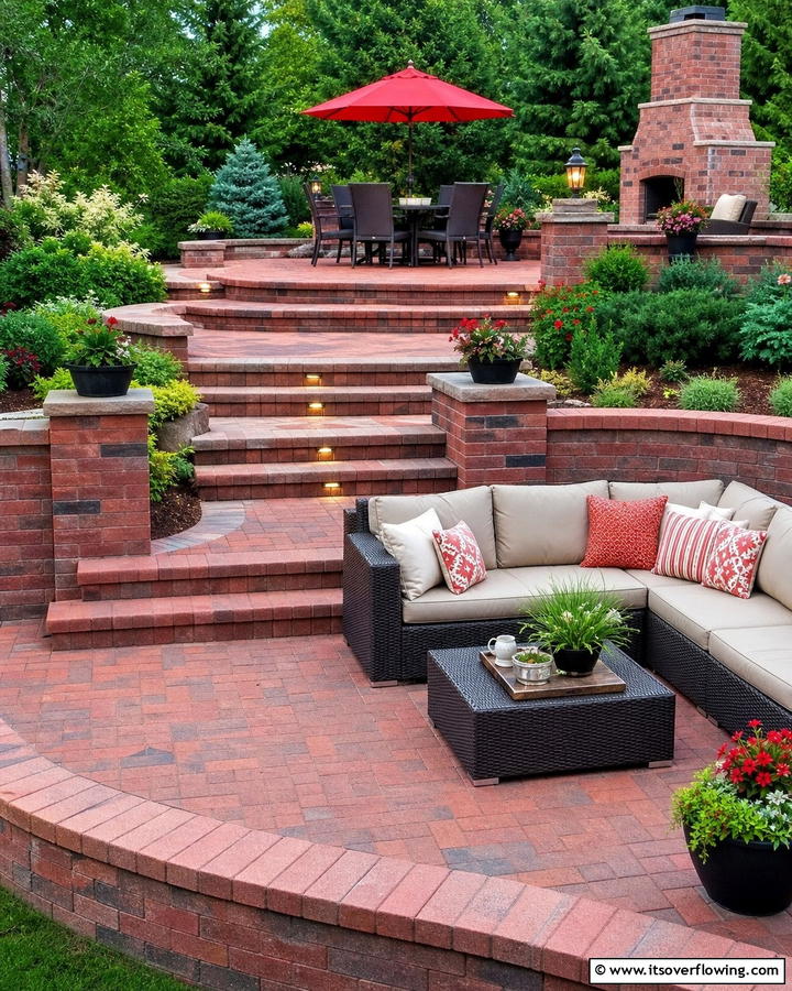 Multi Level Patio for Depth and Dimension - 20 Red Paver Patio Ideas for Stunning Outdoor Spaces