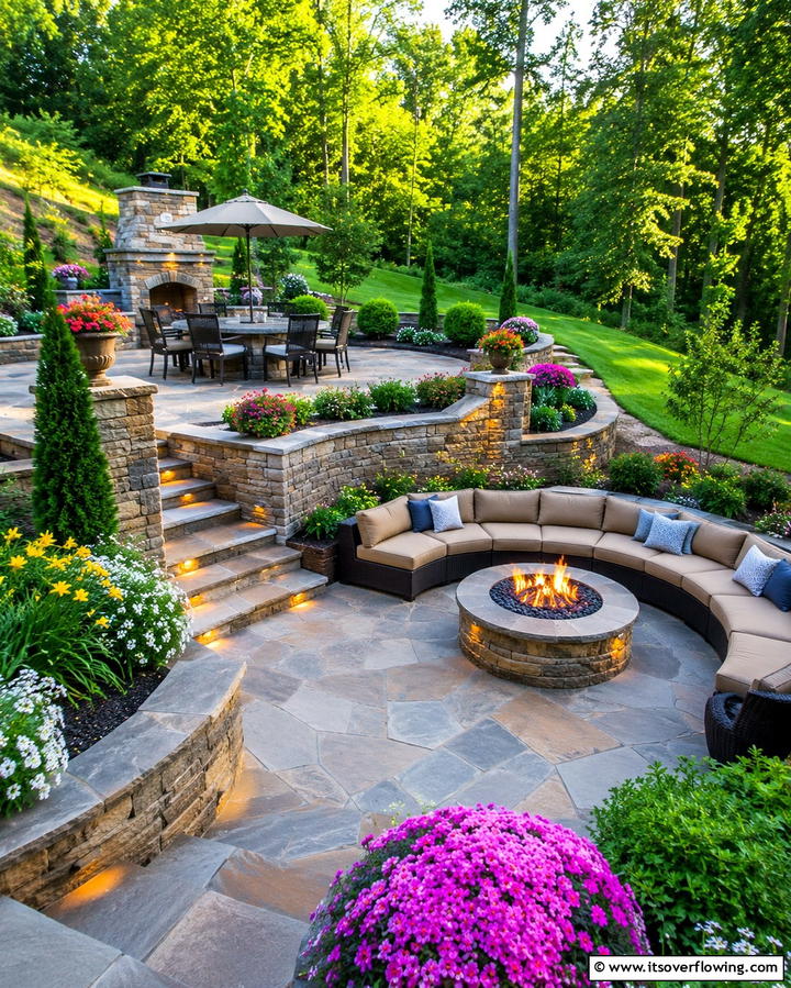 Multi Level Patio with Tiered Fire Pit - 20 Stone Patio With a Fire Pit Ideas for Cozy Nights