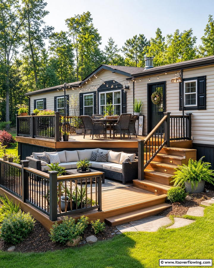 Multi Level Porch for Versatility - 20 Mobile Home Porch Ideas to Boost Curb Appeal