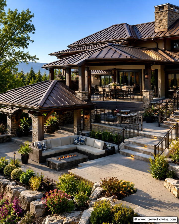 Multi Level Porch with Tiered Metal Roofs - 25 Metal Roof Porch Design Ideas for a Durable Space
