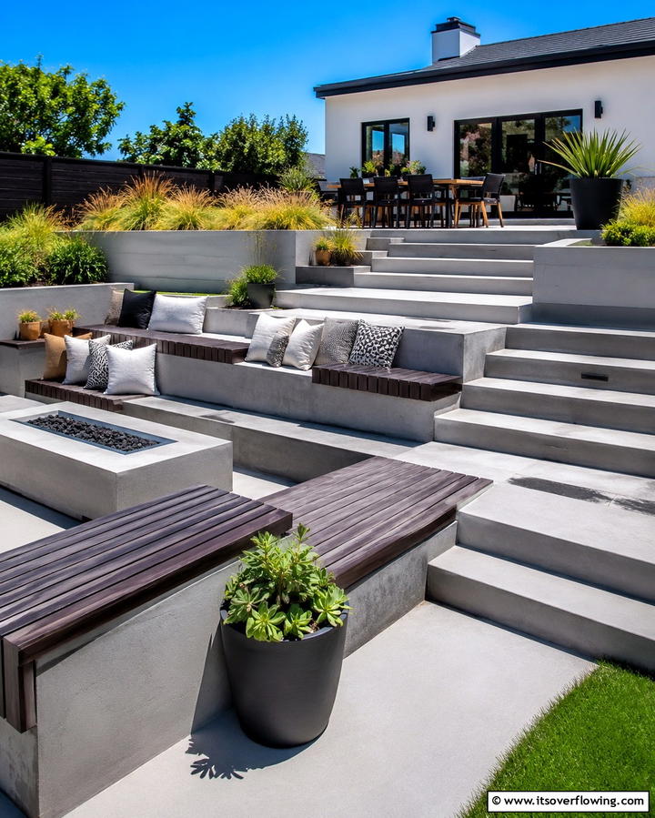 Multi Level Raised Patio with Built In Seating - 25 Raised Concrete Patio Ideas for a Modern Outdoor Space