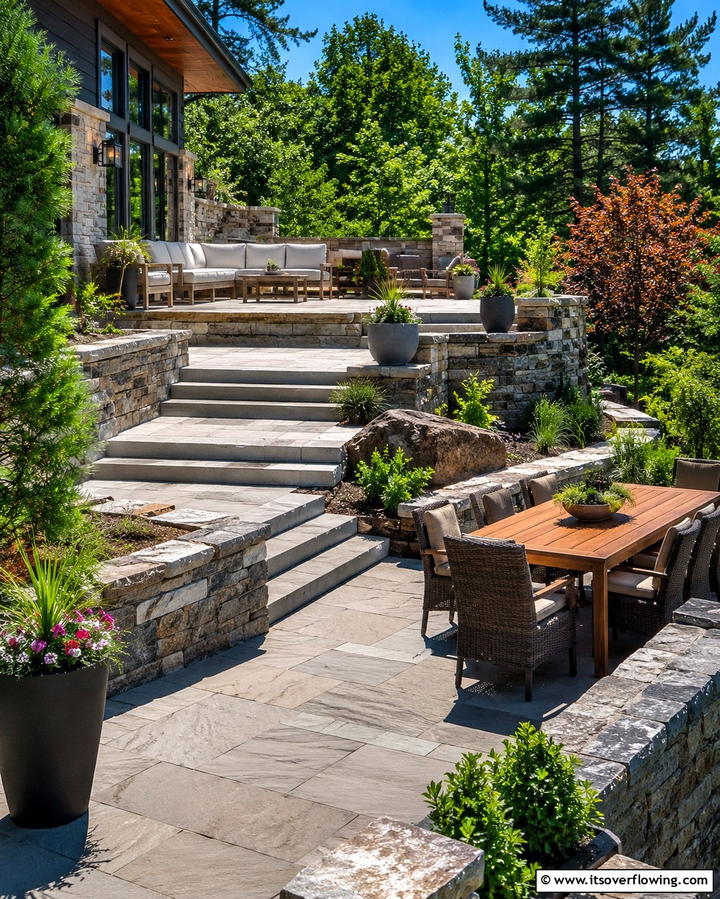 Multi Level Stone Porch - 25 Stone Porch Ideas to Enhance Your Home’s Curb Appeal