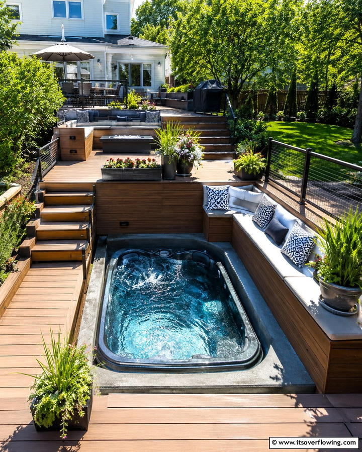 Multi Level Sunken Hot Tub - 20 Sunken Hot Tub Ideas for Relaxing Outdoor Spaces