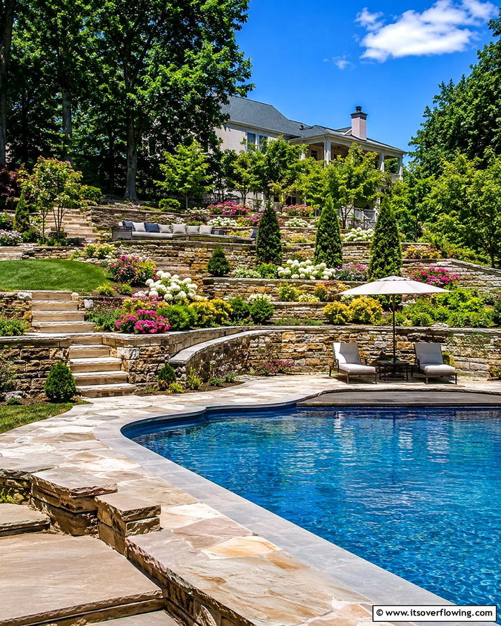 Multi Level Terracing - 25 Semi Inground Pool Ideas for a Stunning Backyard
