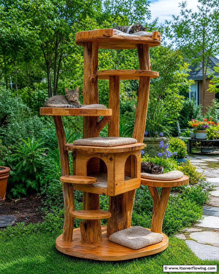 Multi Level Wooden Cat Tree - 20 Outdoor Cat Tree Ideas for Your Feline Friends