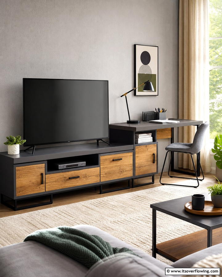 Multi Purpose TV Stand with Desk - 25 TV Stand Ideas to Complement Your Home Decor