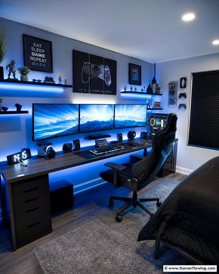 Multi Screen Gaming Setup - 25 Boys Gaming Bedroom Ideas for the Ultimate Gaming Setup