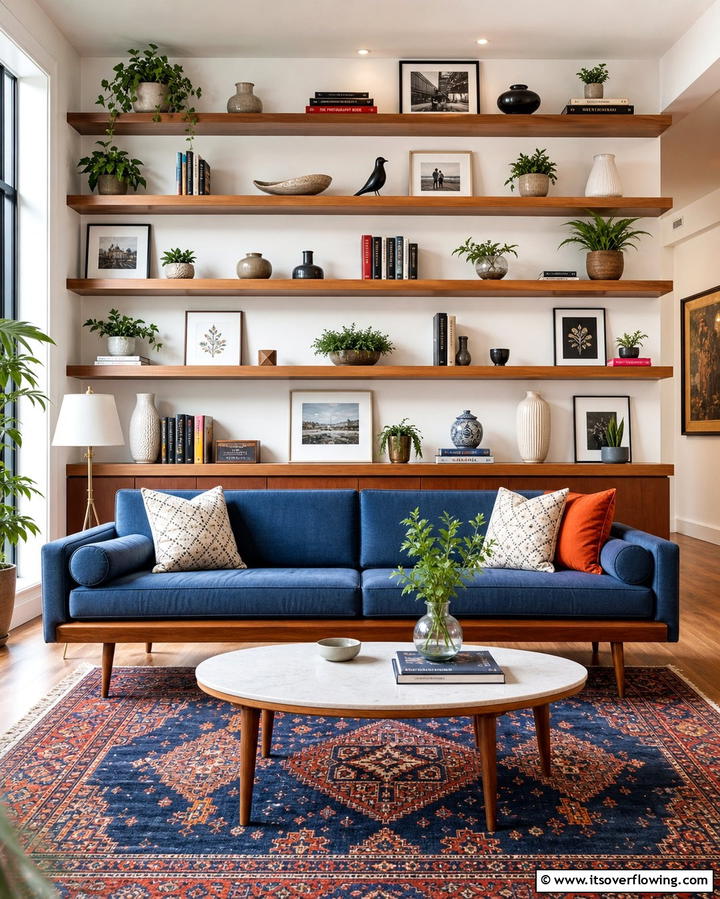 Multi Shelf Display Wall - 30 Striking Living Room Accent Wall Ideas for Bold Style