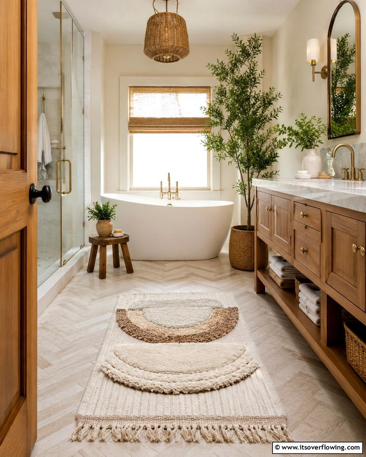 Multi Textured Layered Rug - 30 Bathroom Rug Ideas for Softness and Style Underfoot