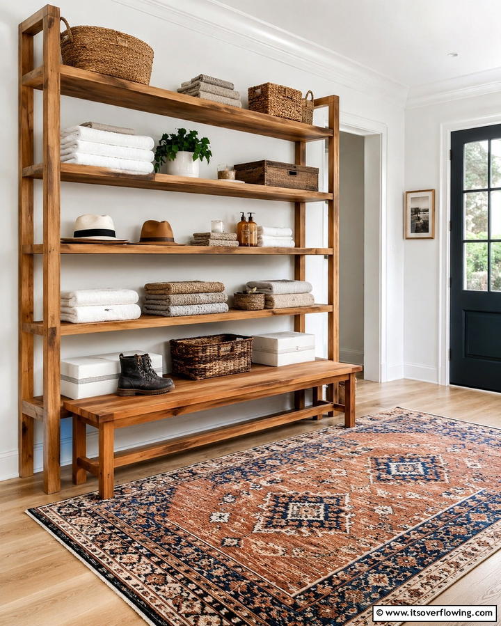 Multi Tier Shelf Storage - 30 Mudroom Storage Ideas for a Clutter-Free Entryway