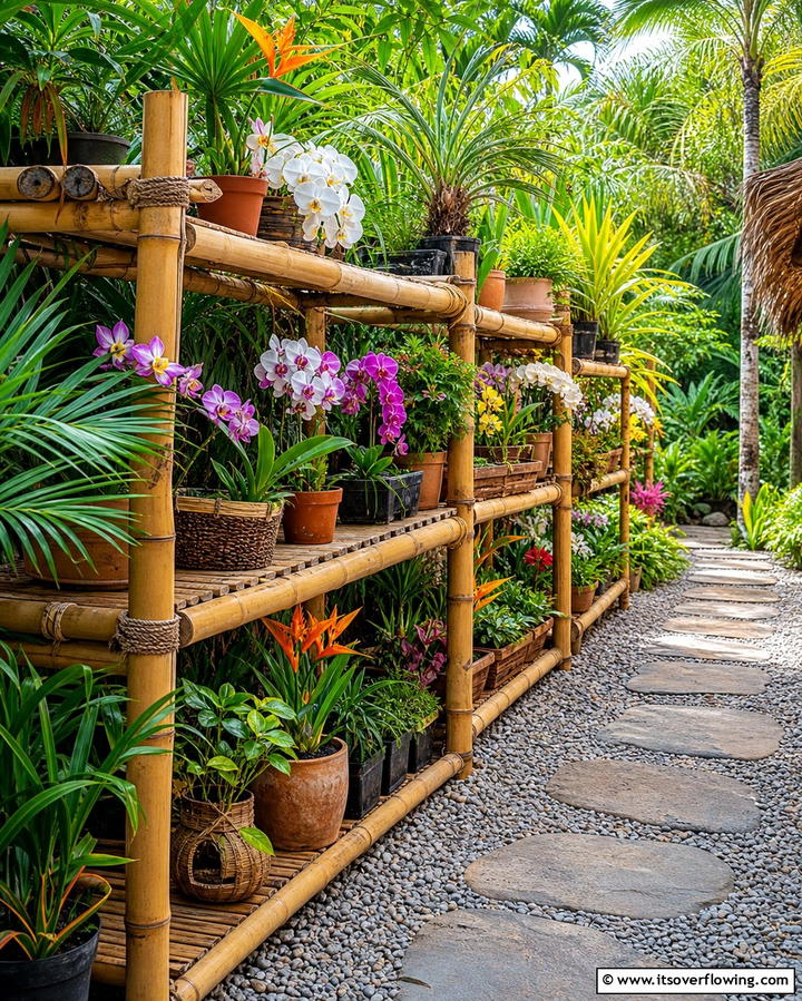 Multi Tiered Bamboo Plant Racks - 25 Outdoor Plant Stand Ideas for Greenery Lovers