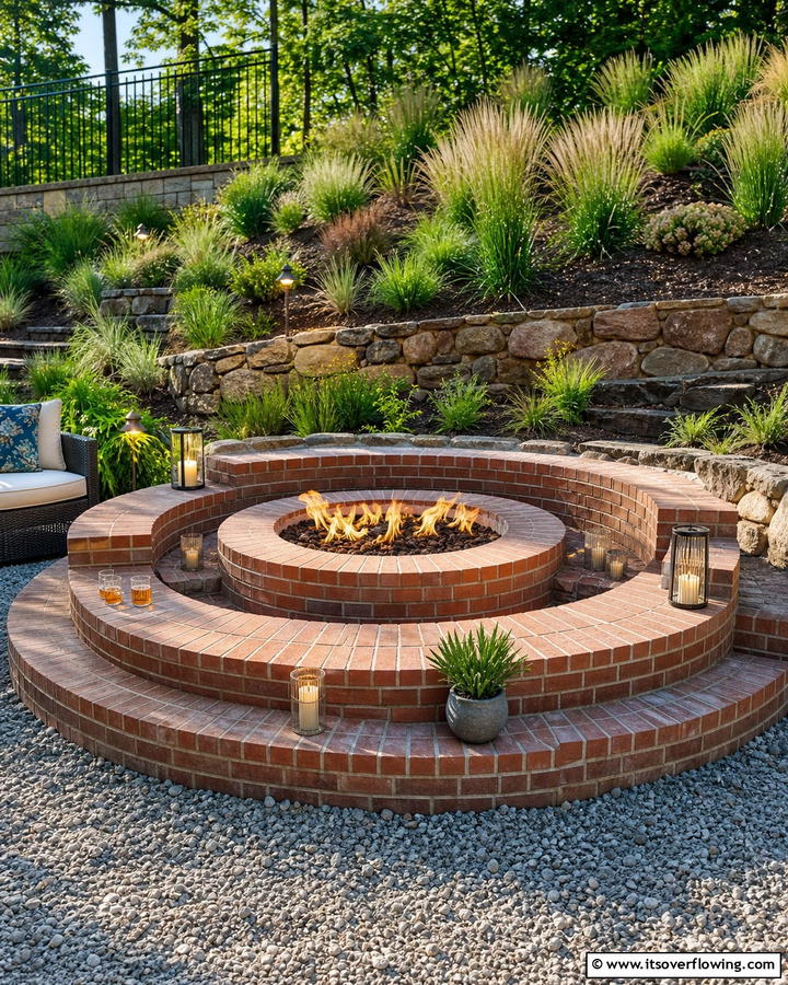 Multi Tiered Brick Fire Pit for Visual Interest - 25 Creative Brick Fire Pit Ideas for Your Backyard