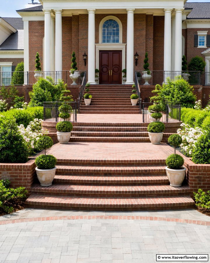 Multi Tiered Brick Steps for Larger Entrances - 25 Brick Front Steps Design Ideas for Curb Appeal