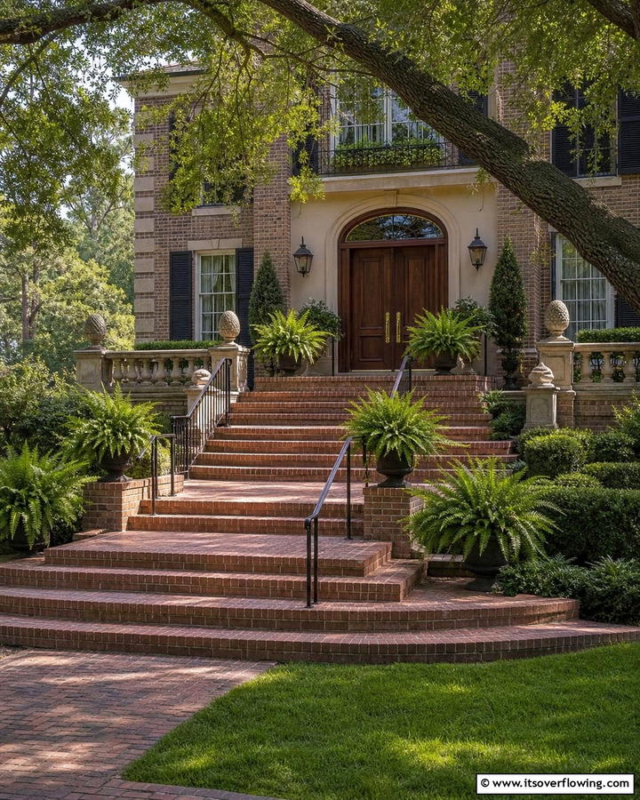 Multi Tiered Brick Steps with Landing Areas - 25 Brick Front Steps Design Ideas for Curb Appeal