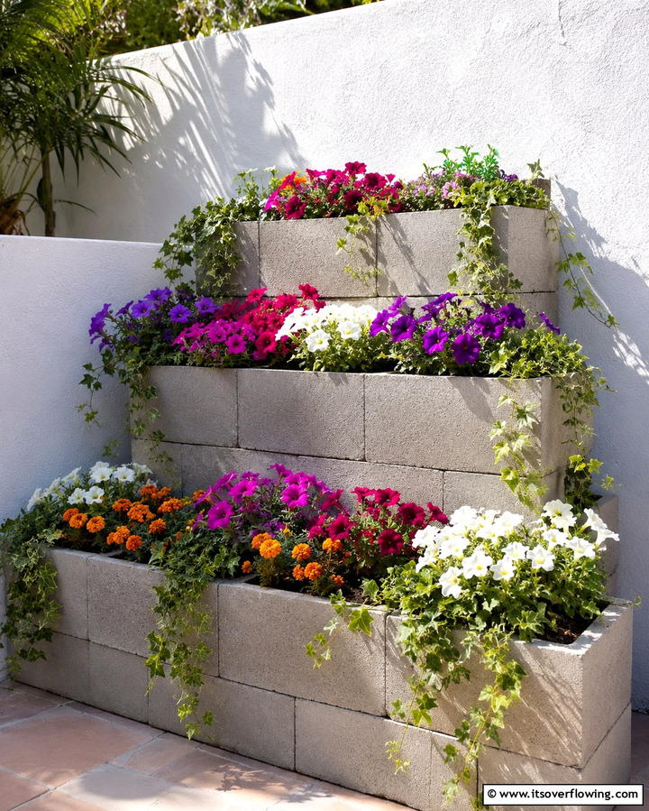 Multi Tiered Cinder Block Planter - 30 Innovative Cinder Block Garden Ideas for Urban Green Spaces