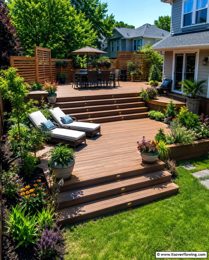 Multi Tiered Deck - 20 Creative L-Shaped Backyard Ideas for Small Spaces