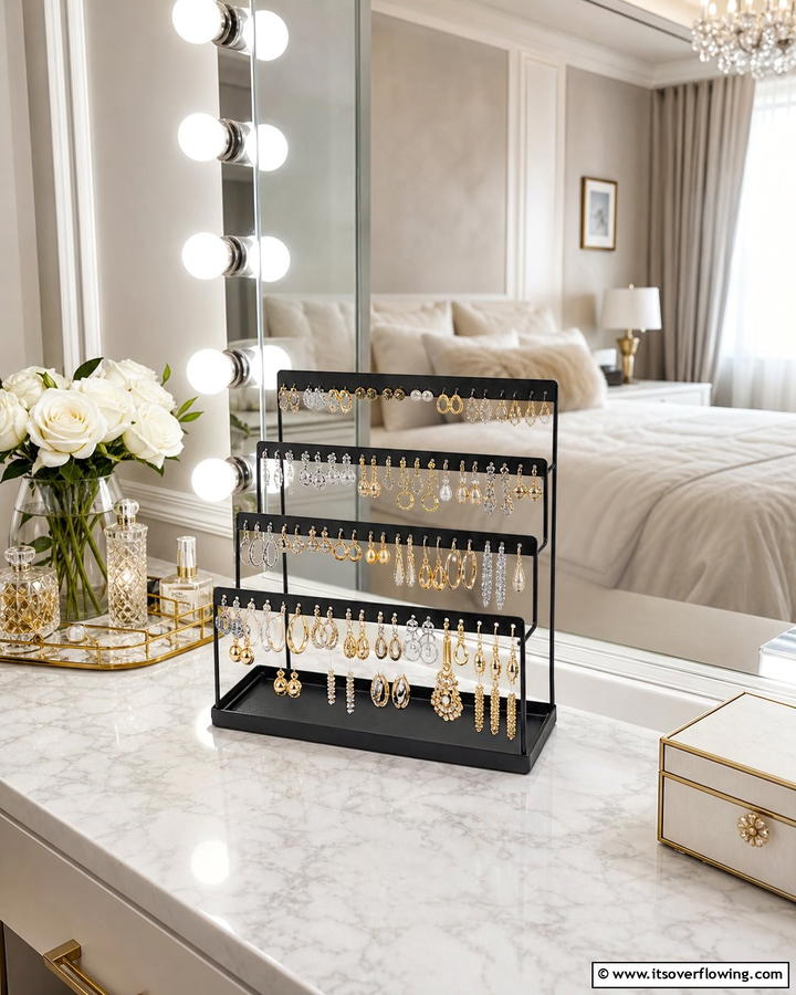 Multi Tiered Earring Stand - 30 Clever Jewelry Storage Ideas to Keep Accessories Tidy