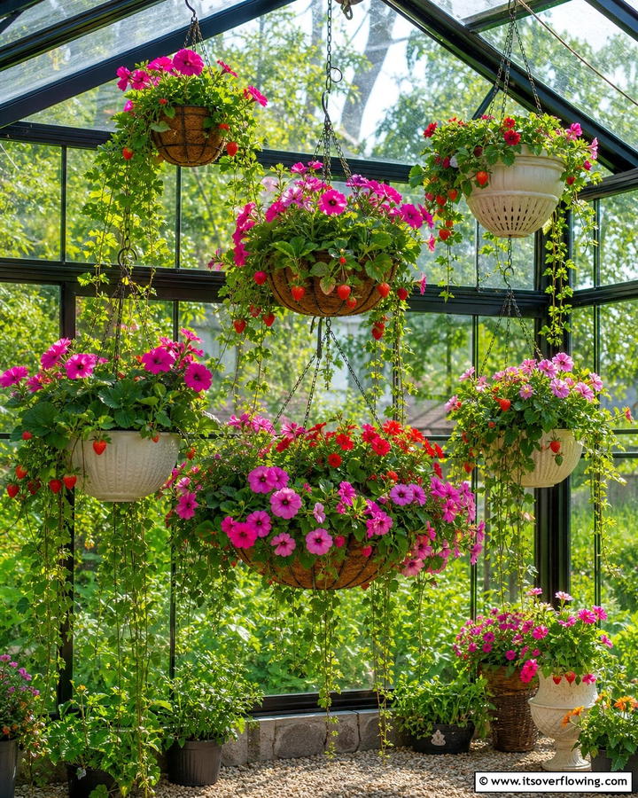 Multi Tiered Hanging Baskets - 20 Innovative Corner Greenhouse Ideas for Gardeners