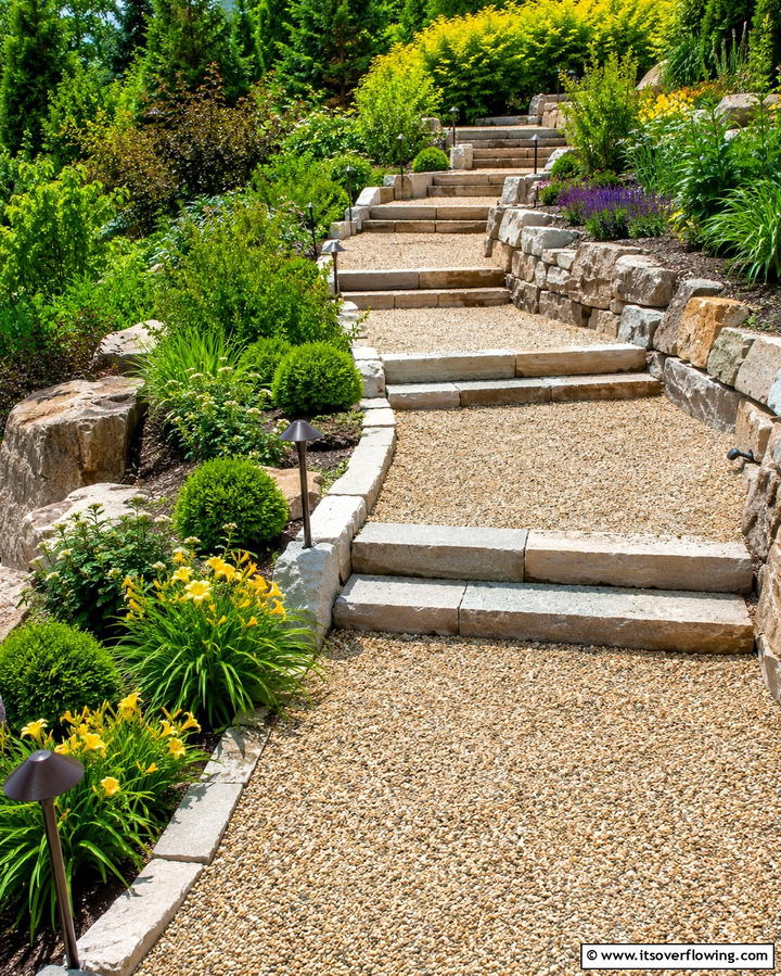 Multi Tiered Pea Gravel Walkway - 25 Pea Gravel Walkway Ideas for a Charming Garden Path