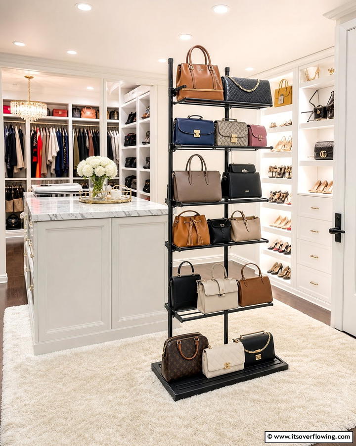 Multi Tiered Purse Rack - 17 Purse Storage Ideas for Organized Closets and Entryways