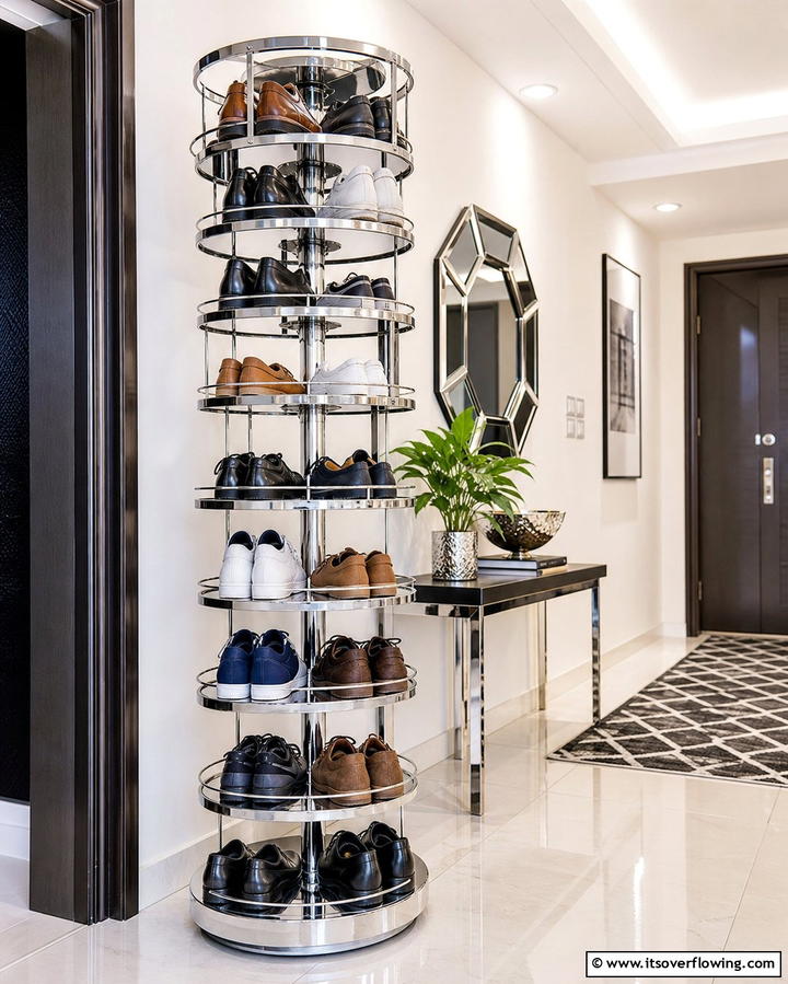 Multi Tiered Rotating Shoe Rack - 25 Entryway Shoe Storage Ideas to Keep Your Home Tidy