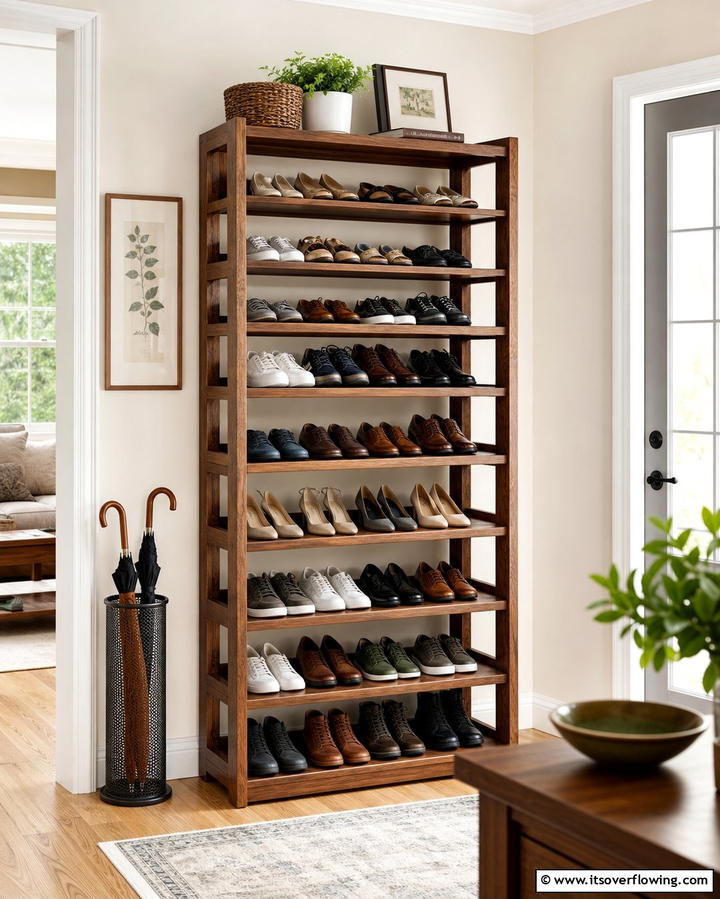 Multi Tiered Shoe Stand - 25 Entryway Shoe Storage Ideas to Keep Your Home Tidy
